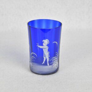 Mary Gregory Glass/Tumbler Boy in Cobalt Blue